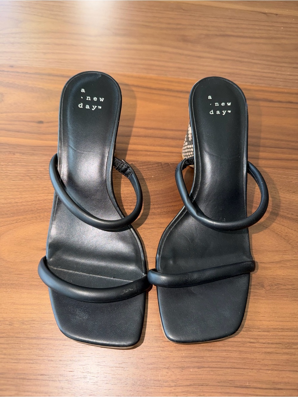 a new day Black Double-Strap Square-Toe block heels